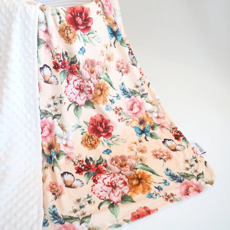 Floral baby blanket with minky fabric, 30x40 inches, lightweight.