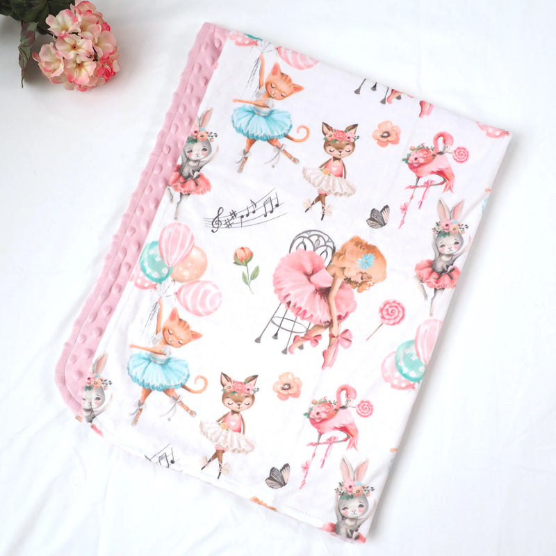 Baby & Toddler Minky Blanket with ballerina pattern, soft minky fabric, 30x40 inches, suitable for newborns to toddlers.