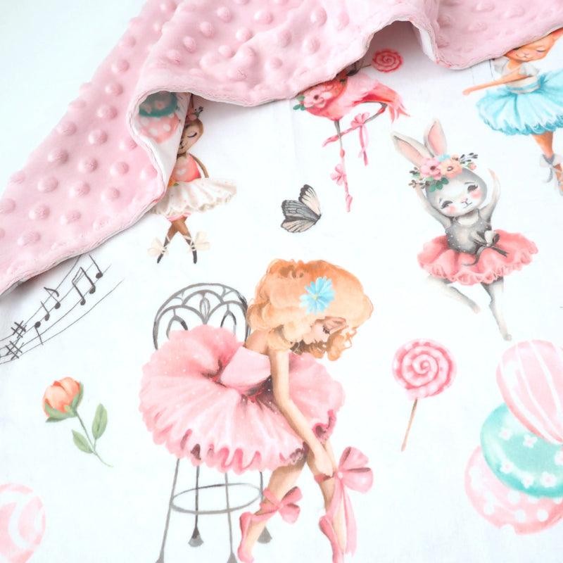 Baby & Toddler Minky Blanket with ballerina pattern on soft fabric.