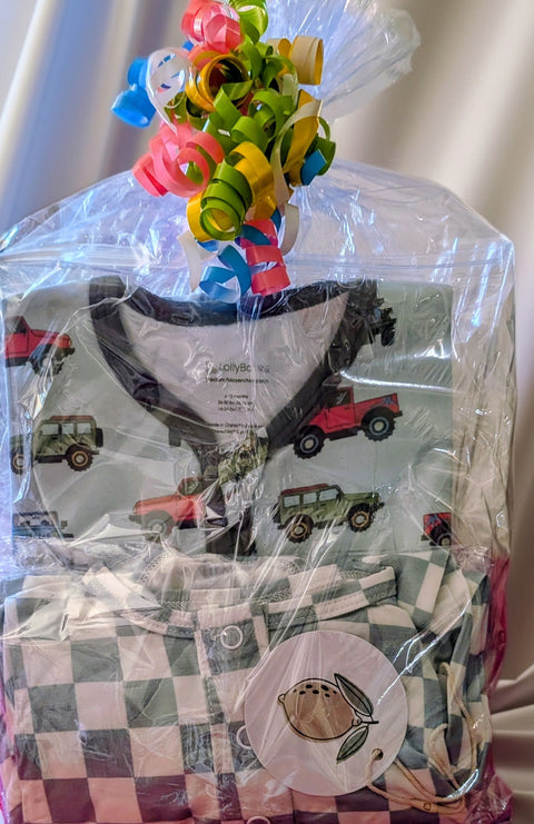 The Trucks & Checkers Storybook Baby Gift Basket