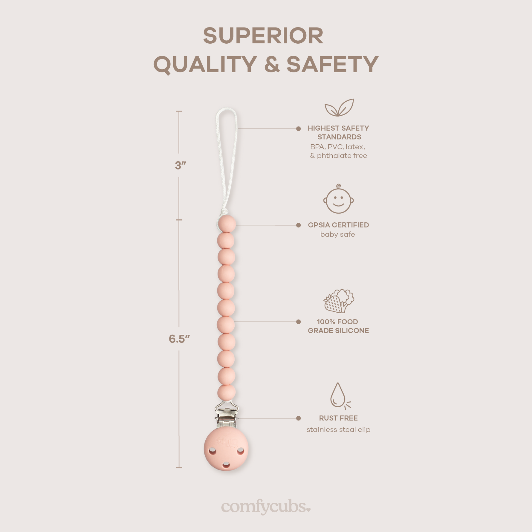 Pacifier Clips in Pink Blush, 2 Pack by Comfy Cubs at Everetts Place