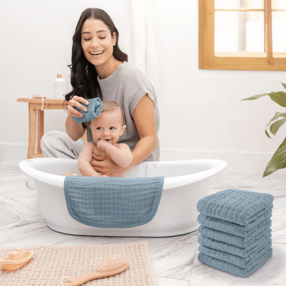 Comfy Cubs Pacific Blue Muslin Baby Washcloths For Gentle Bathing - Everetts Place Boutique - 