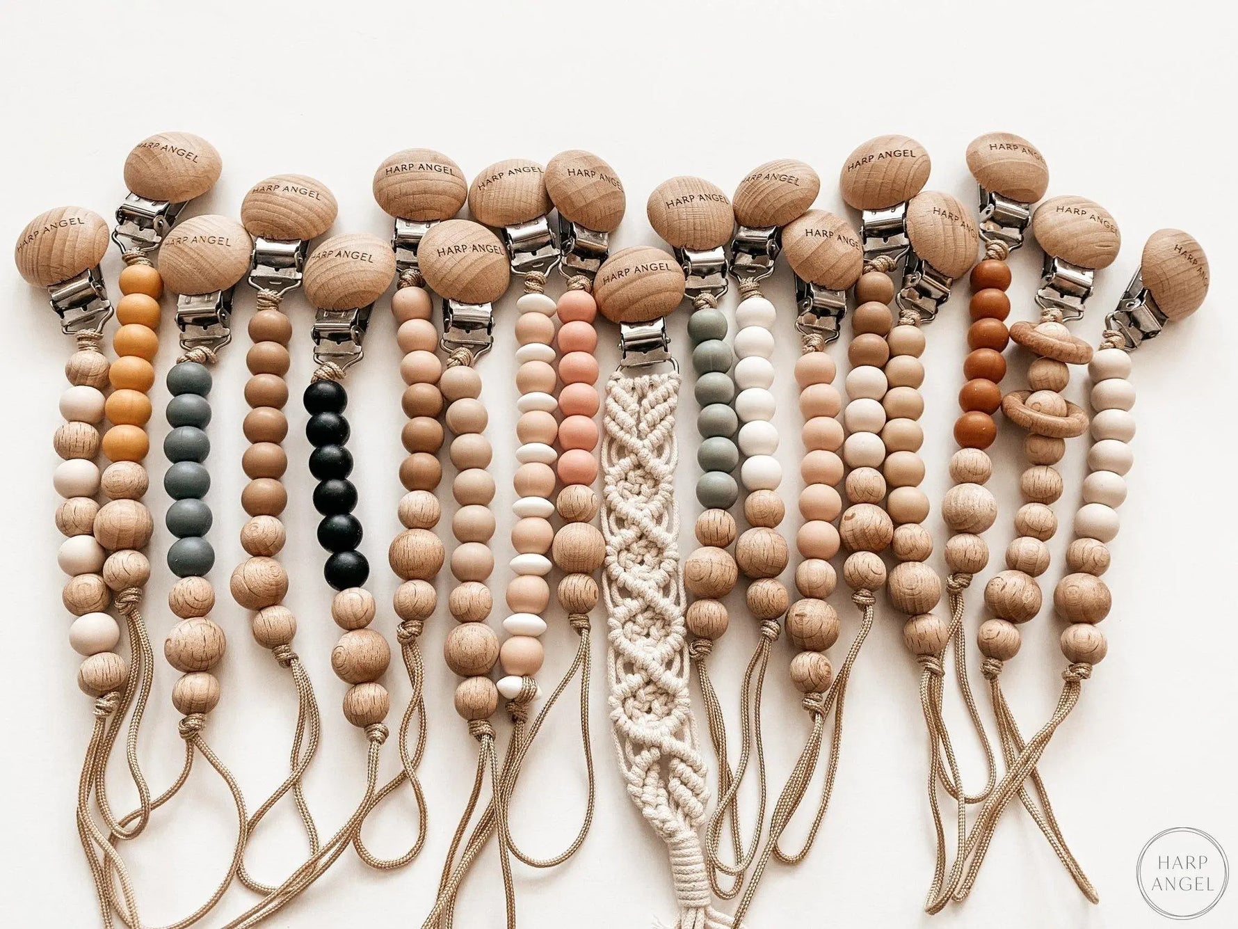 Harp Angel Boutique Harp Angel Pacifier Clip and Wood Rattle for Stylish Babies - Baby & Toddler > Baby Health > Pacifier Clips & Holders Pacifier clips