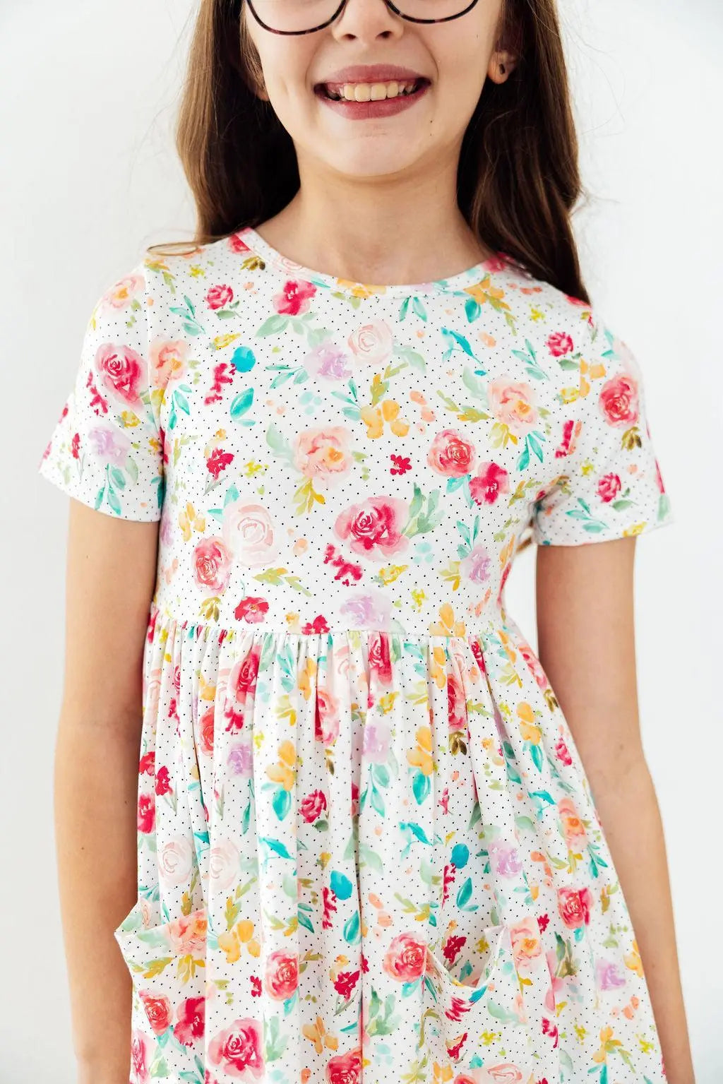 Mila & Rose ® Painted Posies S/S Pocket Twirl Dress - 