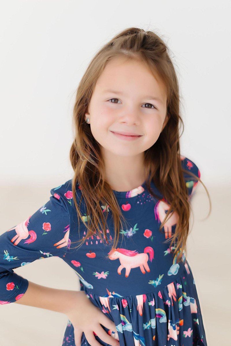 Mila & Rose ® Painted Skies Twirl Dress Three Quarter Sleeves Pocket - Everetts Place Boutique - 