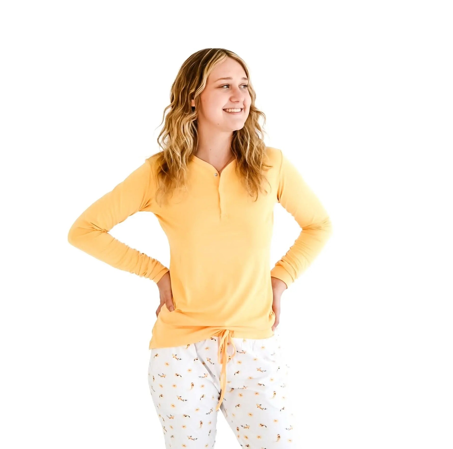 Bubble Baby Papaya | Adult Long Sleeve Henley - 
