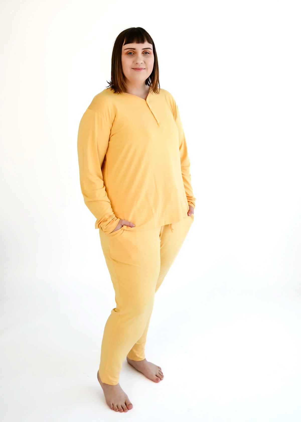 Bubble Baby Papaya | Adult Long Sleeve Henley - 