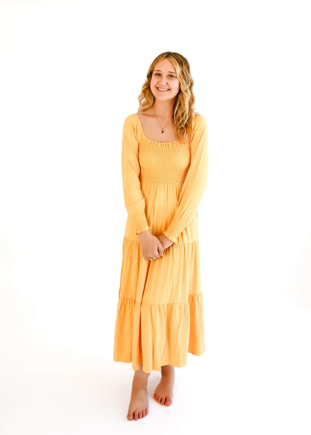 Bubble Baby Papaya | Adult Long Sleeve Smocked Dress - 