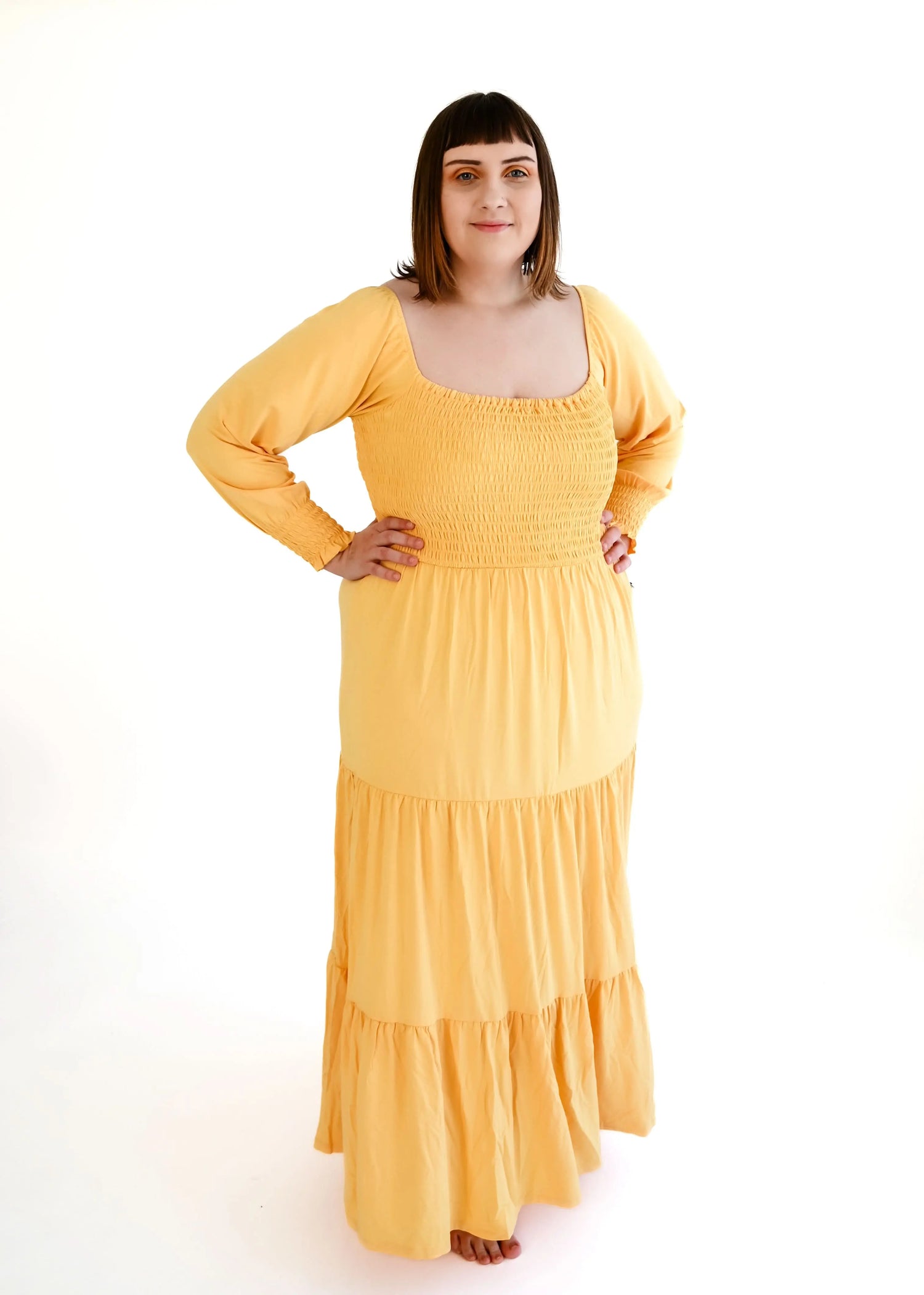 Bubble Baby Papaya | Adult Long Sleeve Smocked Dress - 