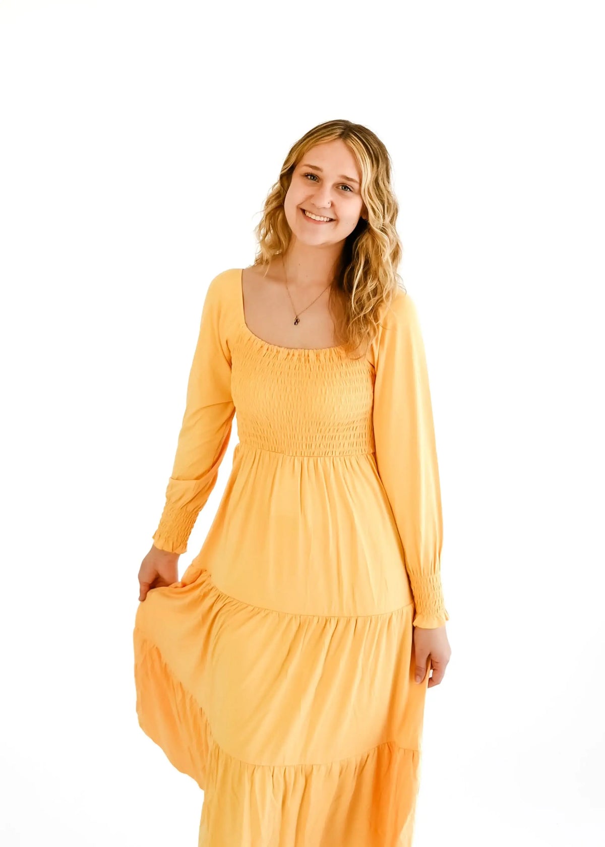 Bubble Baby Papaya | Adult Long Sleeve Smocked Dress - 