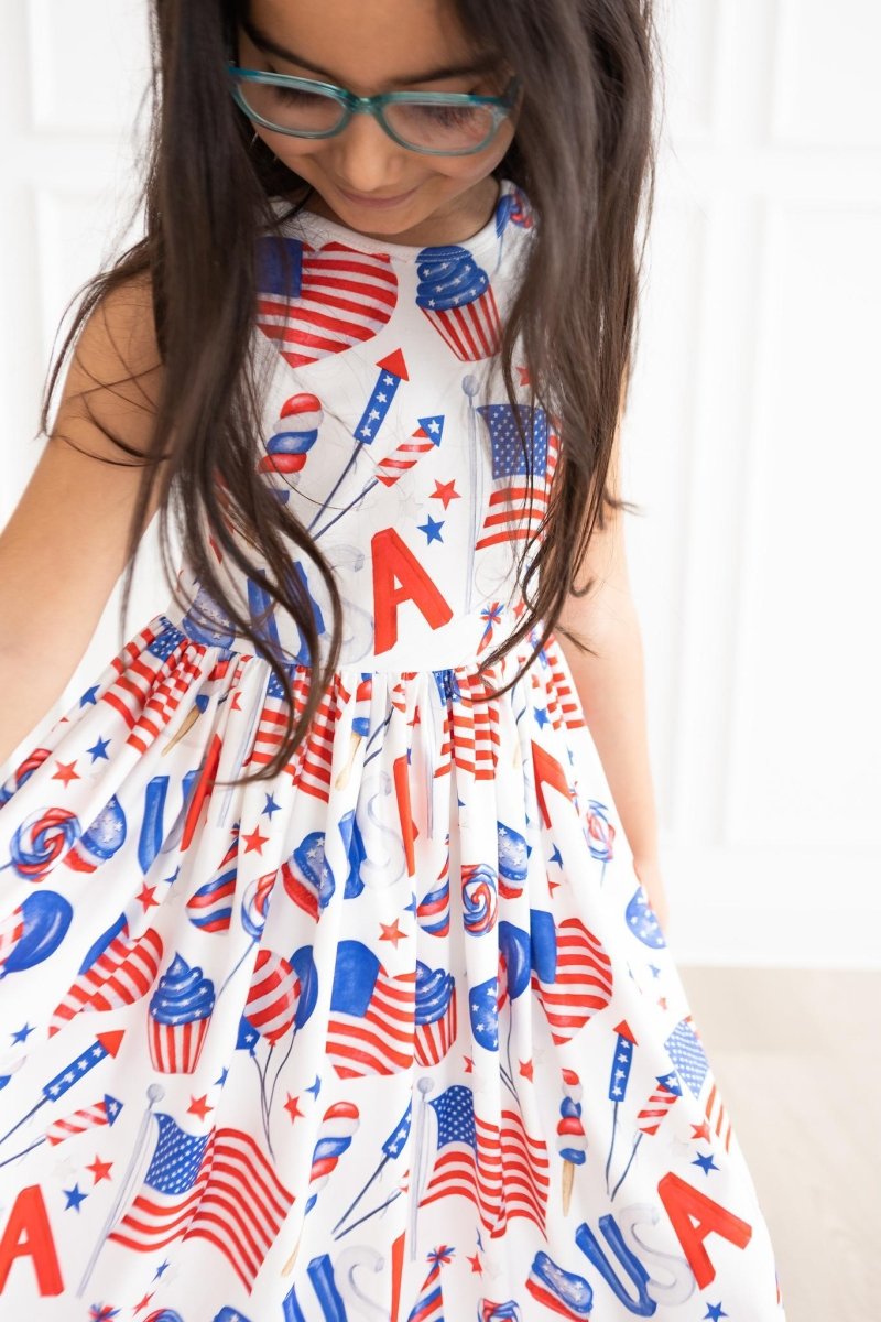 Mila & Rose ® Party in the USA Tank Twirl Dress for Girls Summer Play - Everetts Place Boutique - 