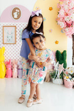 Mila & Rose girls' pastel floral bunnies 3/4 sleeve pocket twirl dress.