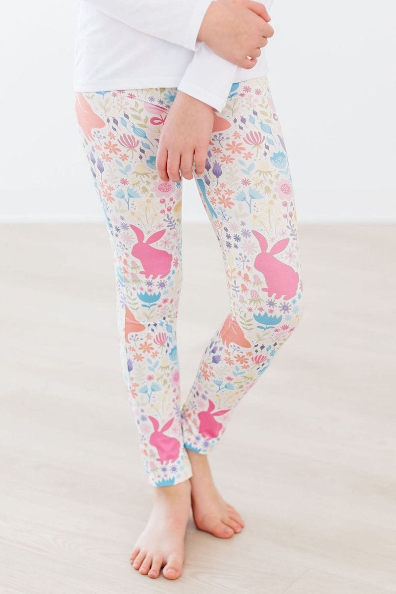 Mila & Rose ® Pastel Floral Bunnies Leggings High Waisted For Girls - Everetts Place Boutique - 