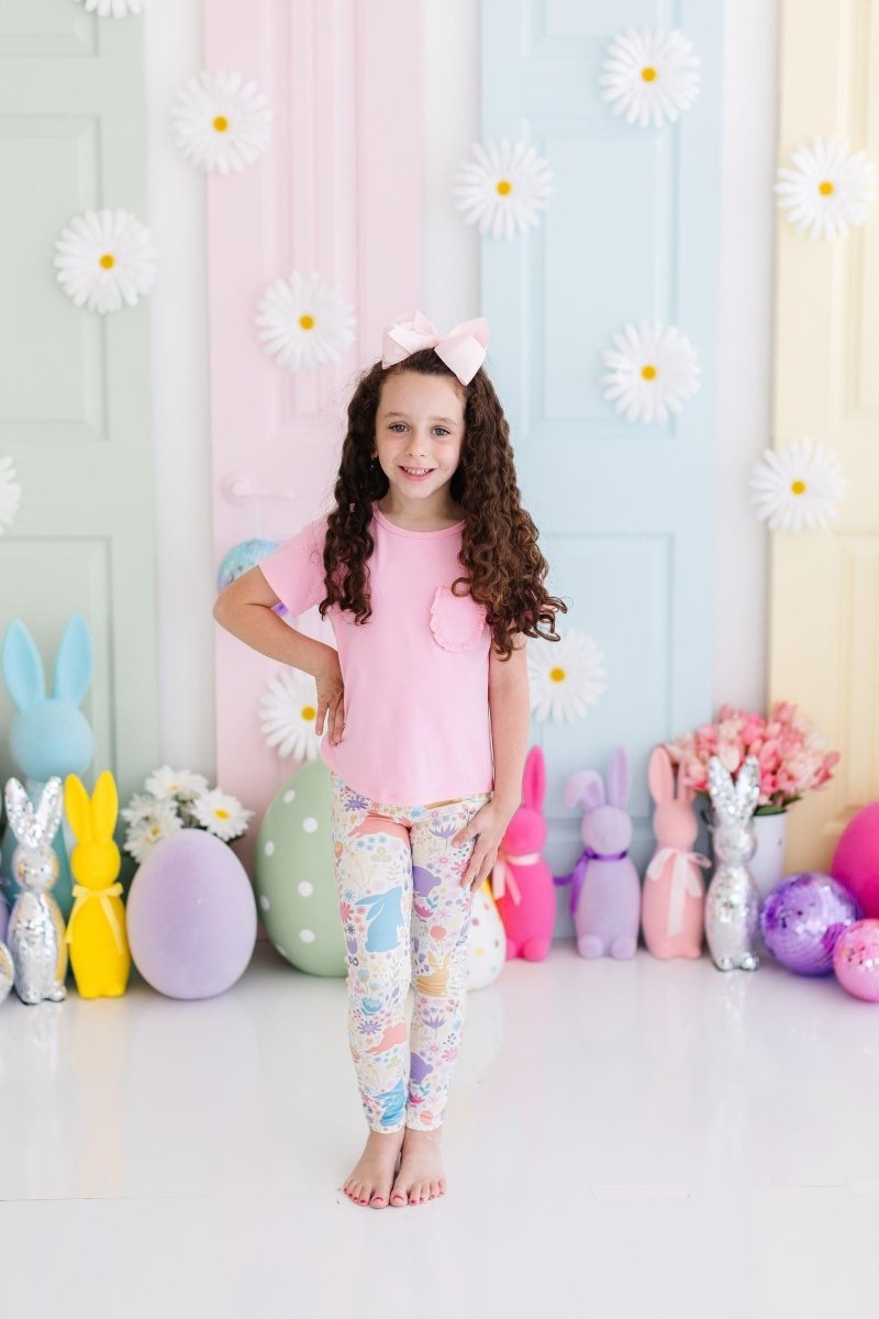 Mila & Rose ® Pastel Floral Bunnies Leggings High Waisted For Girls - Everetts Place Boutique - 