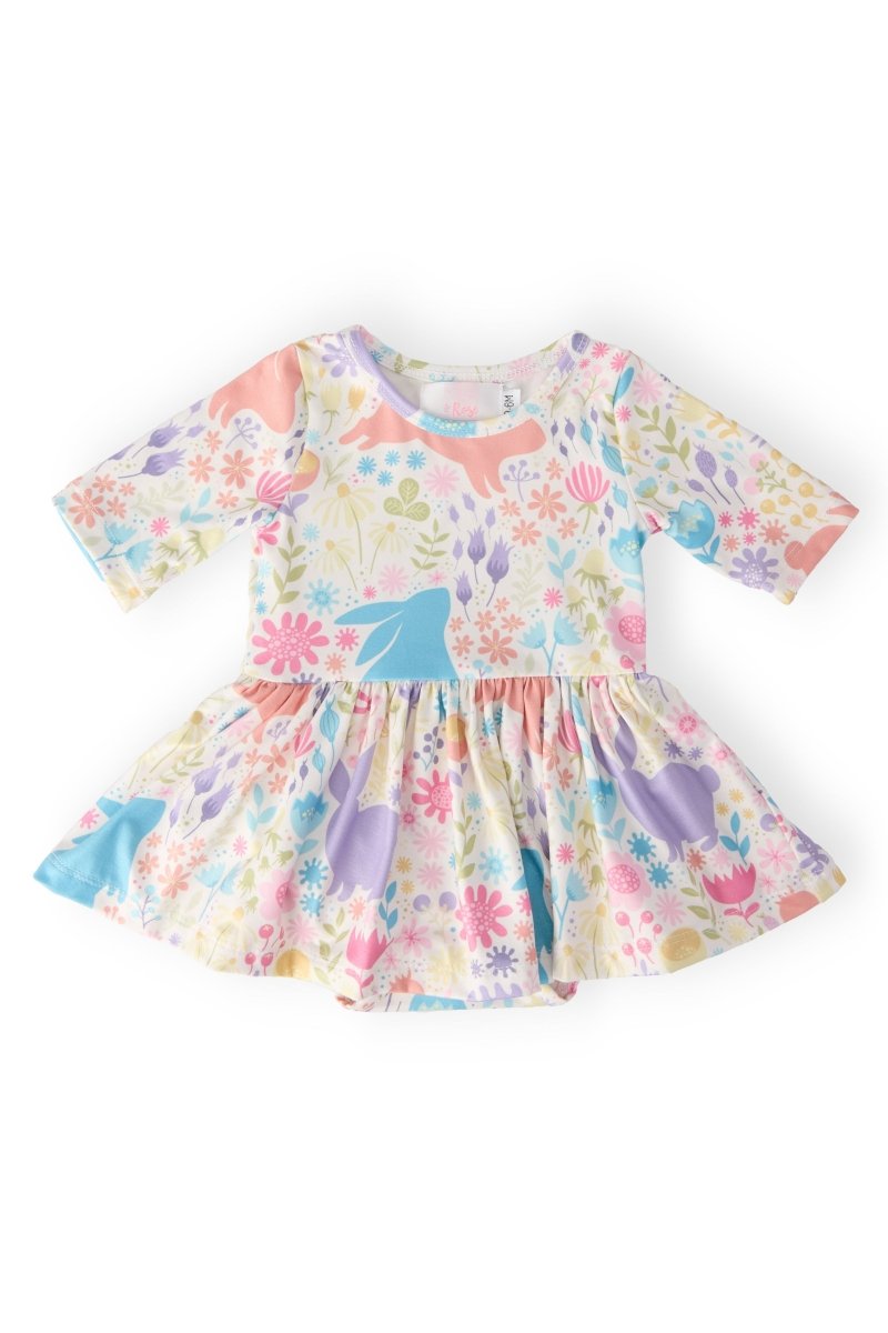 Mila & Rose ® Pastel Floral Bunnies Twirl Baby Bodysuit Mila and Rose - Everetts Place Boutique - 
