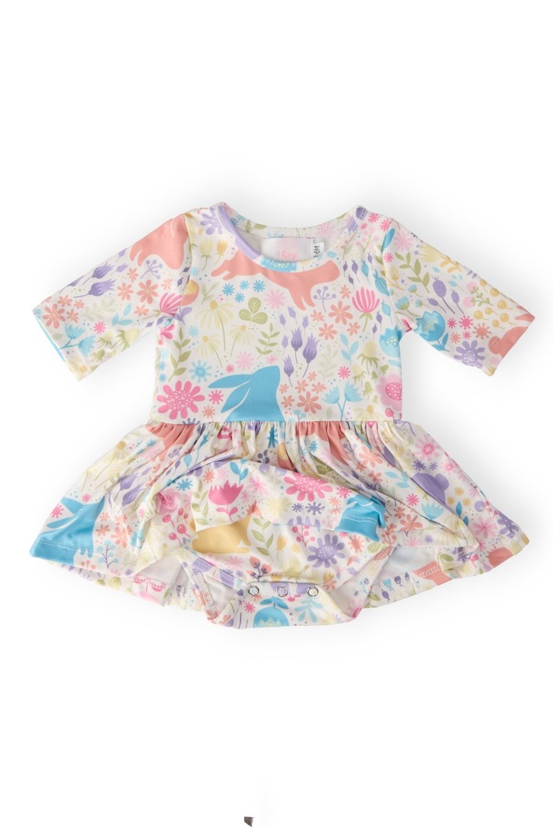 Mila & Rose ® Pastel Floral Bunnies Twirl Baby Bodysuit Mila and Rose - Everetts Place Boutique - 