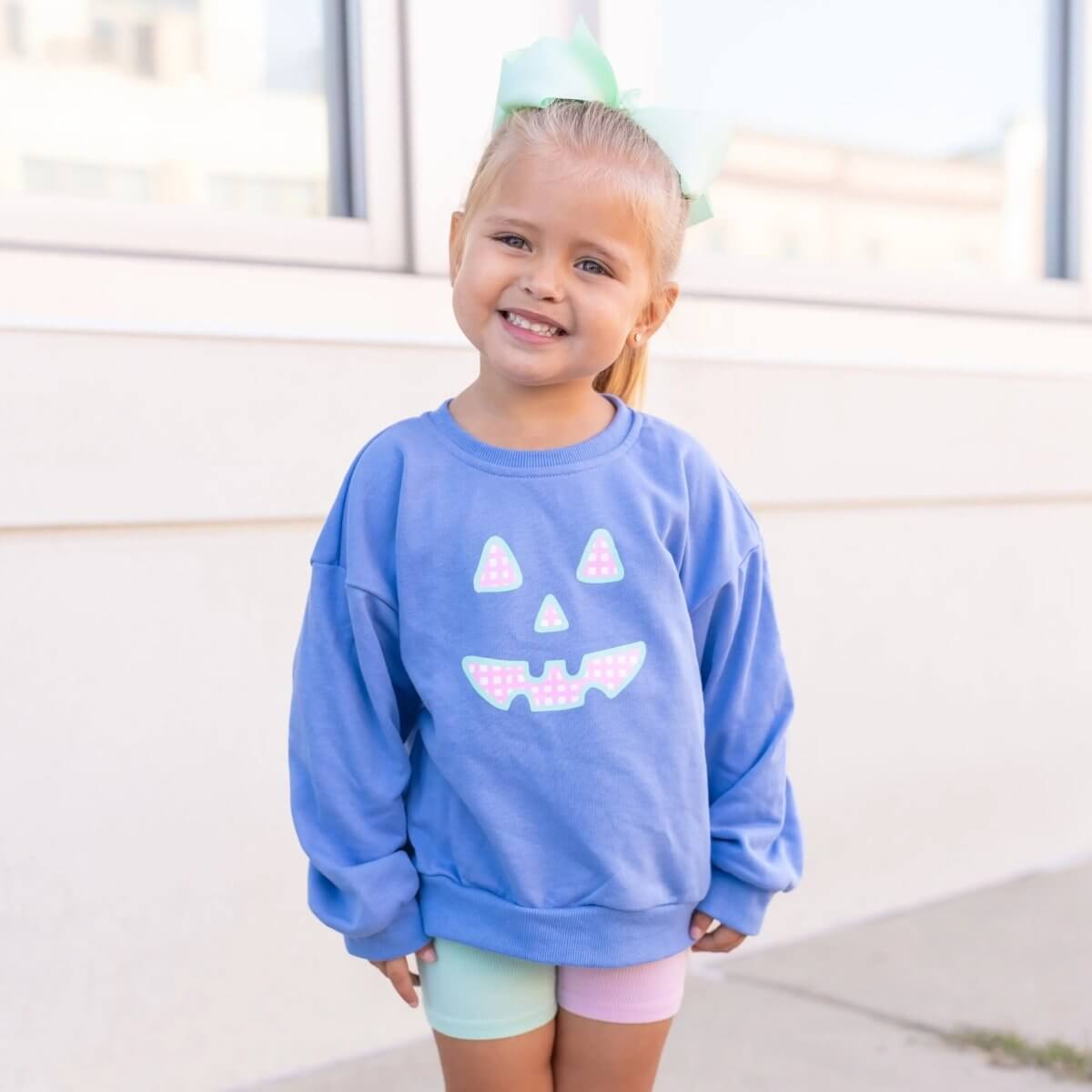 Little Joy Co. Pastel Gingham Jack O'Lantern Crewneck Sweatshirt or Romper - Everetts Place Boutique - 