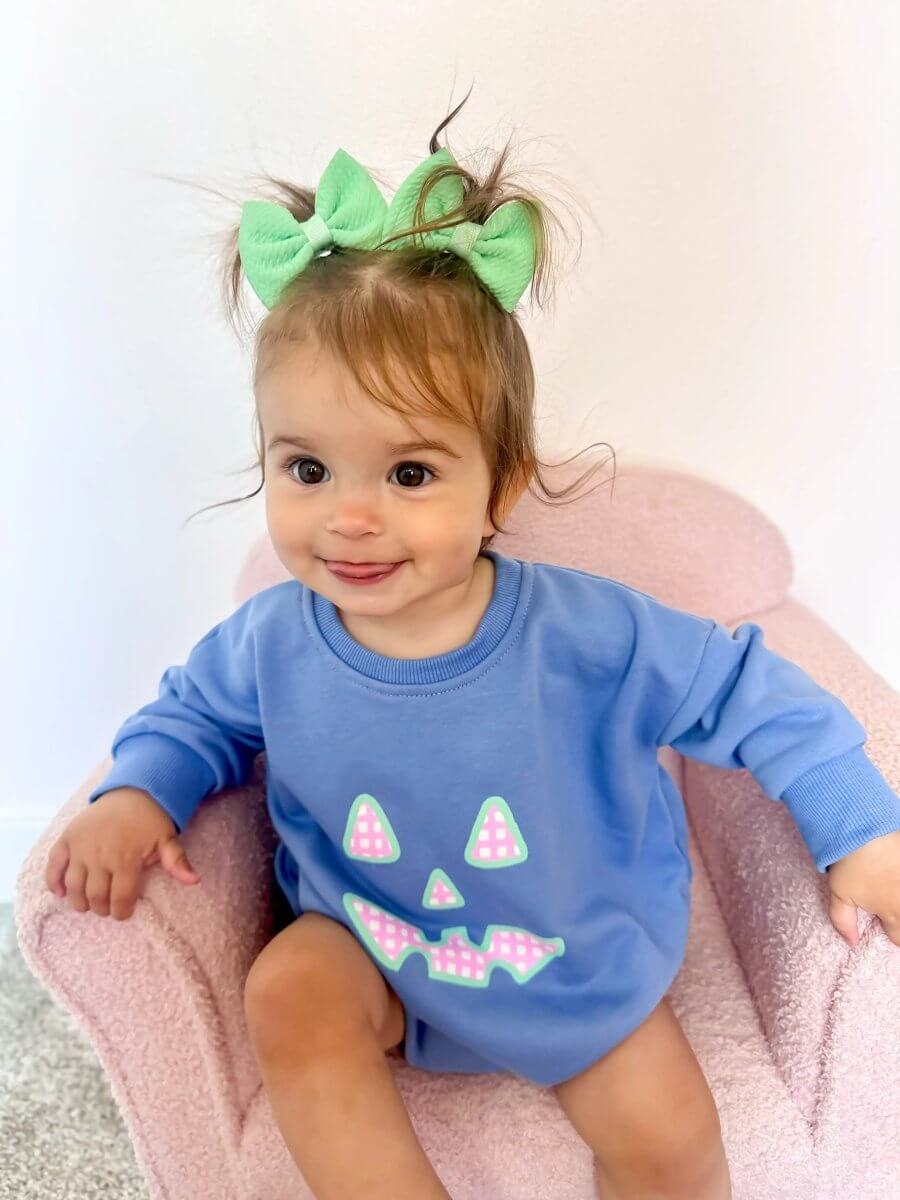 Little Joy Co. Pastel Gingham Jack O'Lantern Crewneck Sweatshirt or Romper - Everetts Place Boutique - 