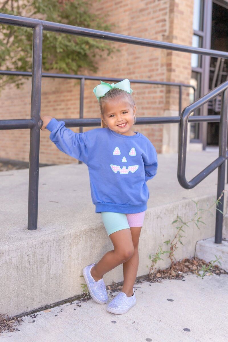 Little Joy Co. Pastel Gingham Jack O'Lantern Crewneck Sweatshirt or Romper - Everetts Place Boutique - 