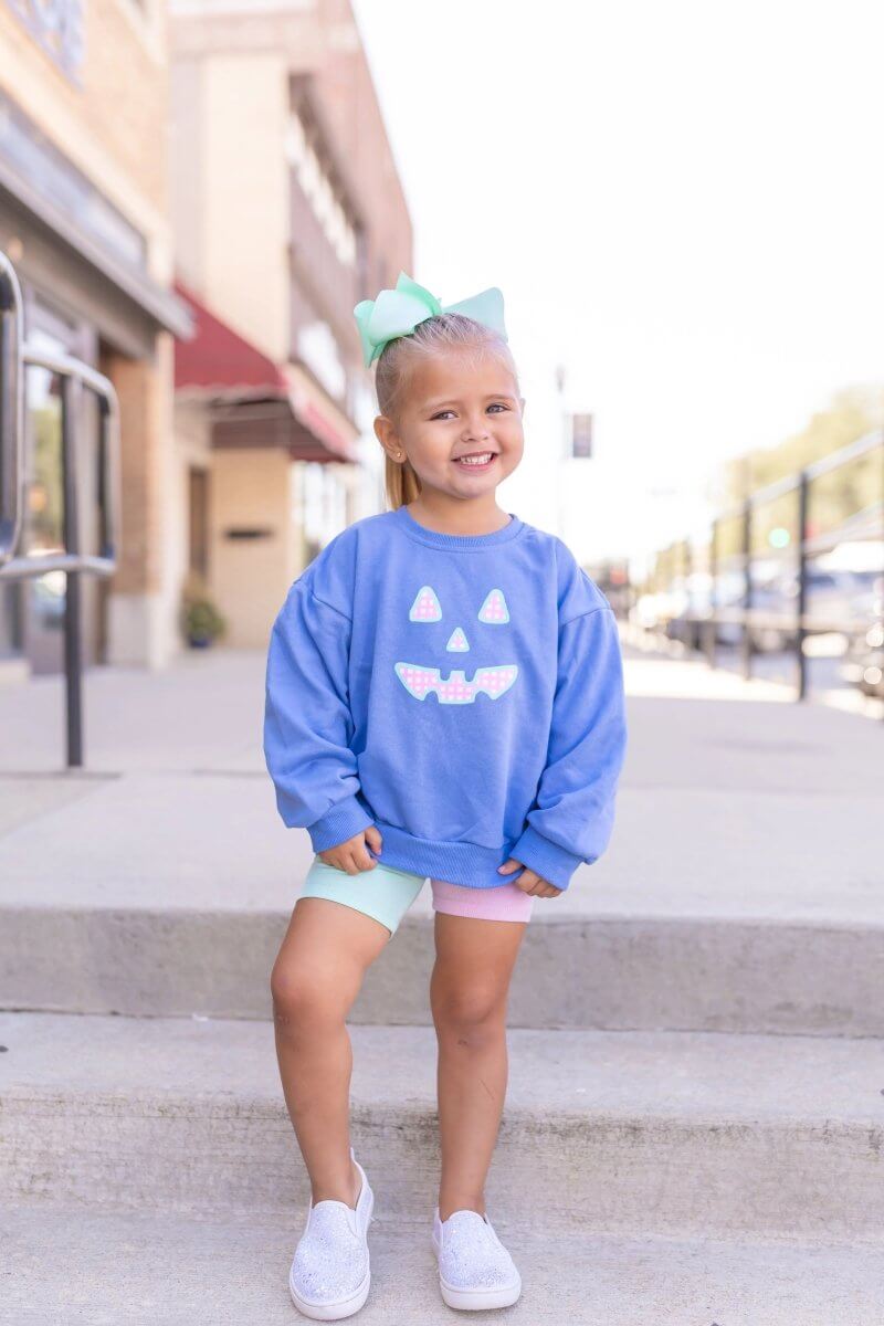 Little Joy Co. Pastel Gingham Jack O'Lantern Crewneck Sweatshirt or Romper - Everetts Place Boutique - 