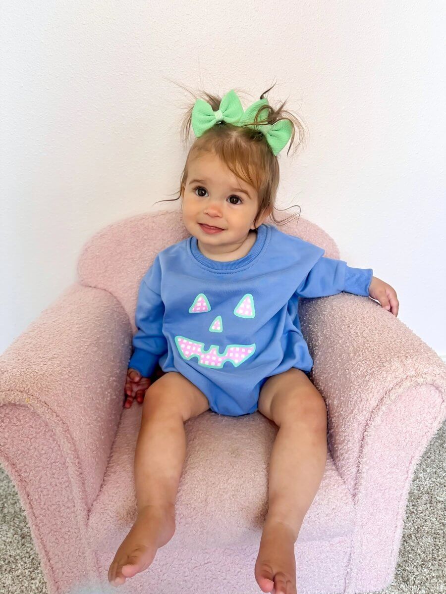 Little Joy Co. Pastel Gingham Jack O'Lantern Crewneck Sweatshirt or Romper - Everetts Place Boutique - 