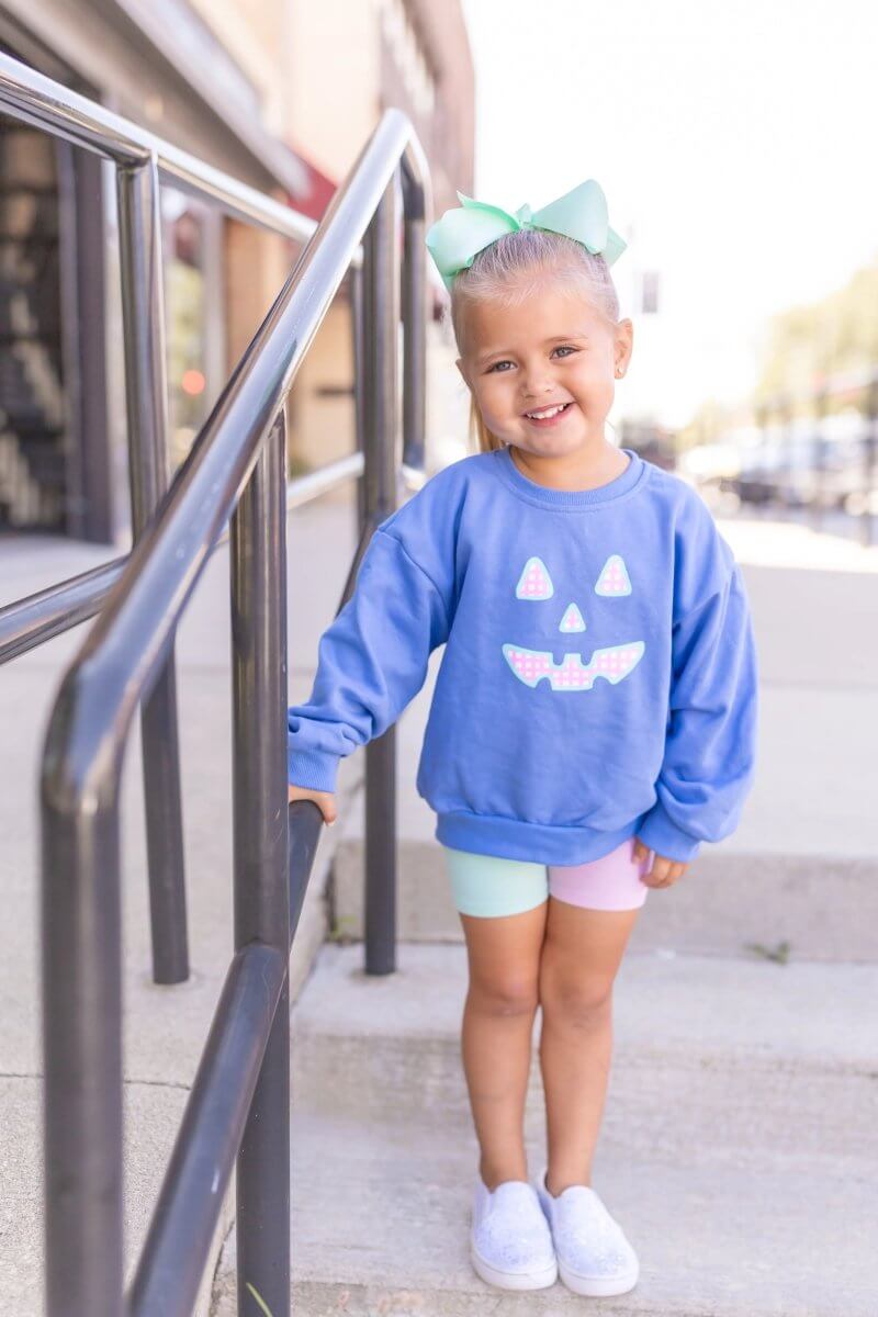 Little Joy Co. Pastel Gingham Jack O'Lantern Crewneck Sweatshirt or Romper - Everetts Place Boutique - 