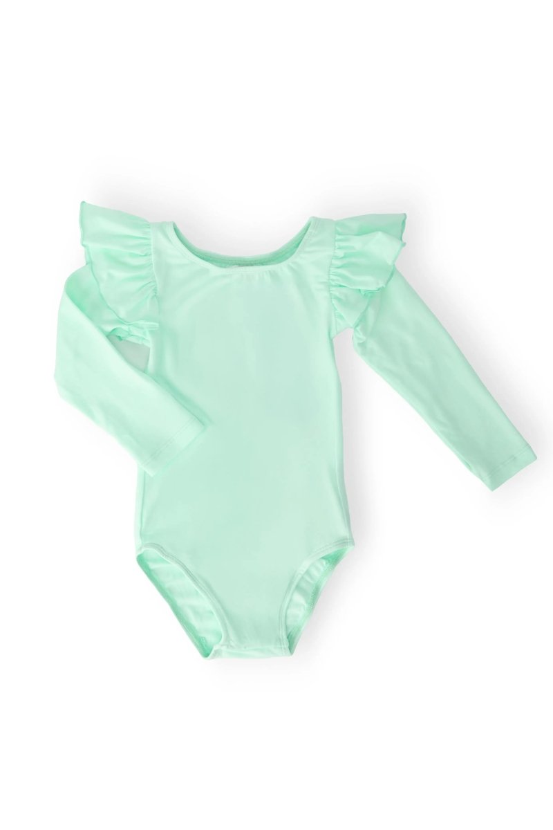 Mila & Rose ® Pastel Green Long Sleeve Flutter Sleeve Leotard For Girls - Everetts Place Boutique - 