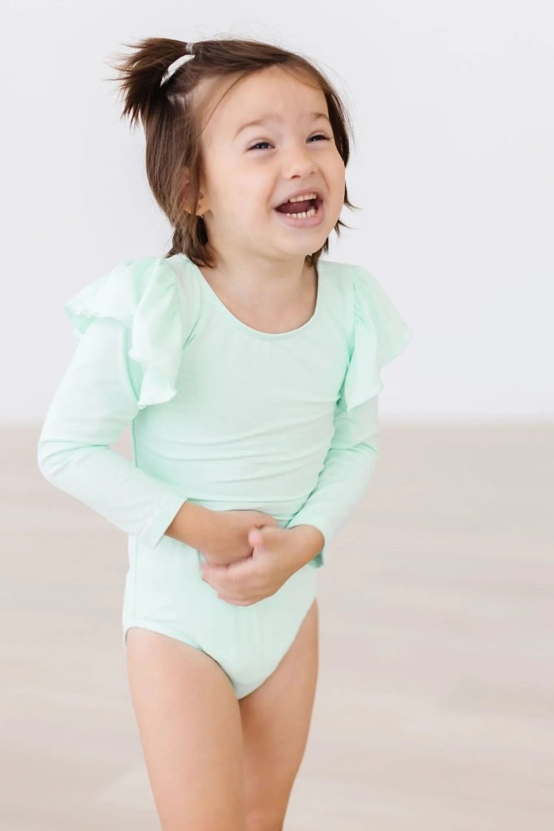 Mila & Rose ® Pastel Green Long Sleeve Flutter Sleeve Leotard For Girls - Everetts Place Boutique - 