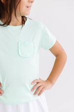 Mila & Rose ® Pastel Green Ruffle Pocket Tee For Girls Boxy Fit Cropped - Everetts Place Boutique - 