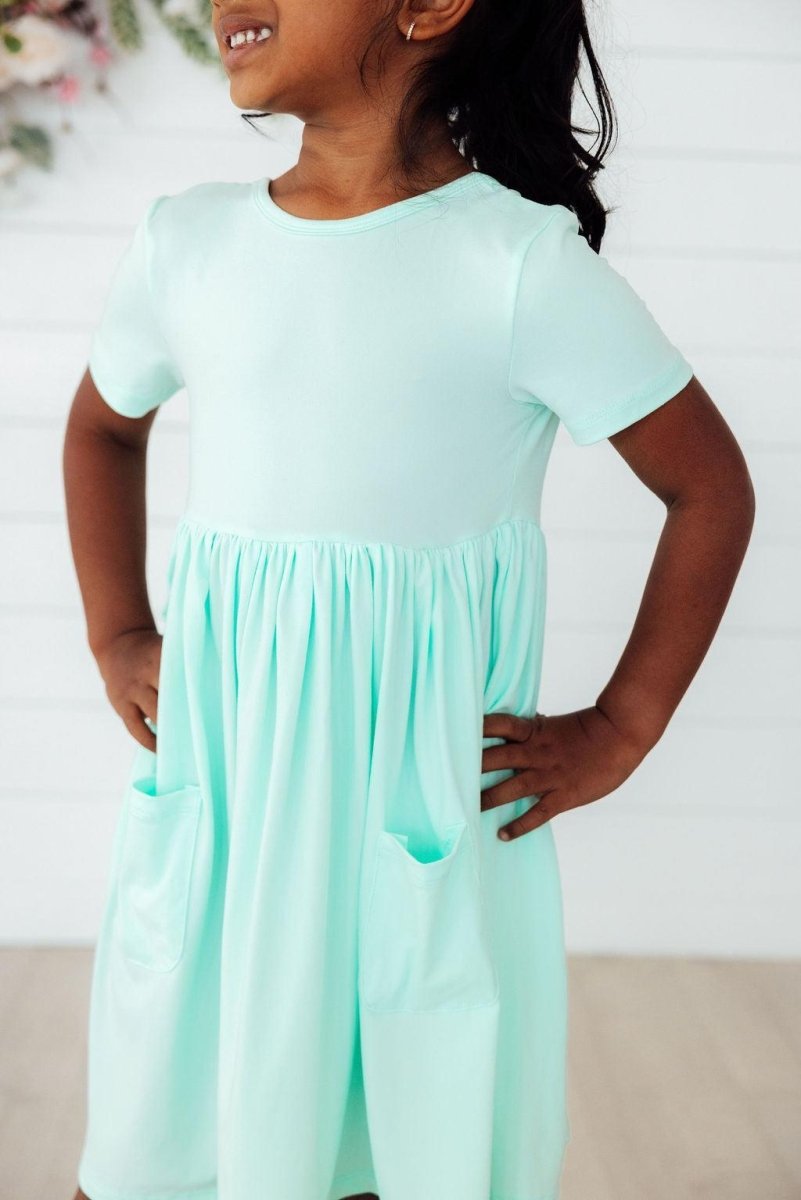 Mila & Rose ® Pastel Green Short Sleeve Pocket Twirl Dress For Toddlers - Everetts Place Boutique - 
