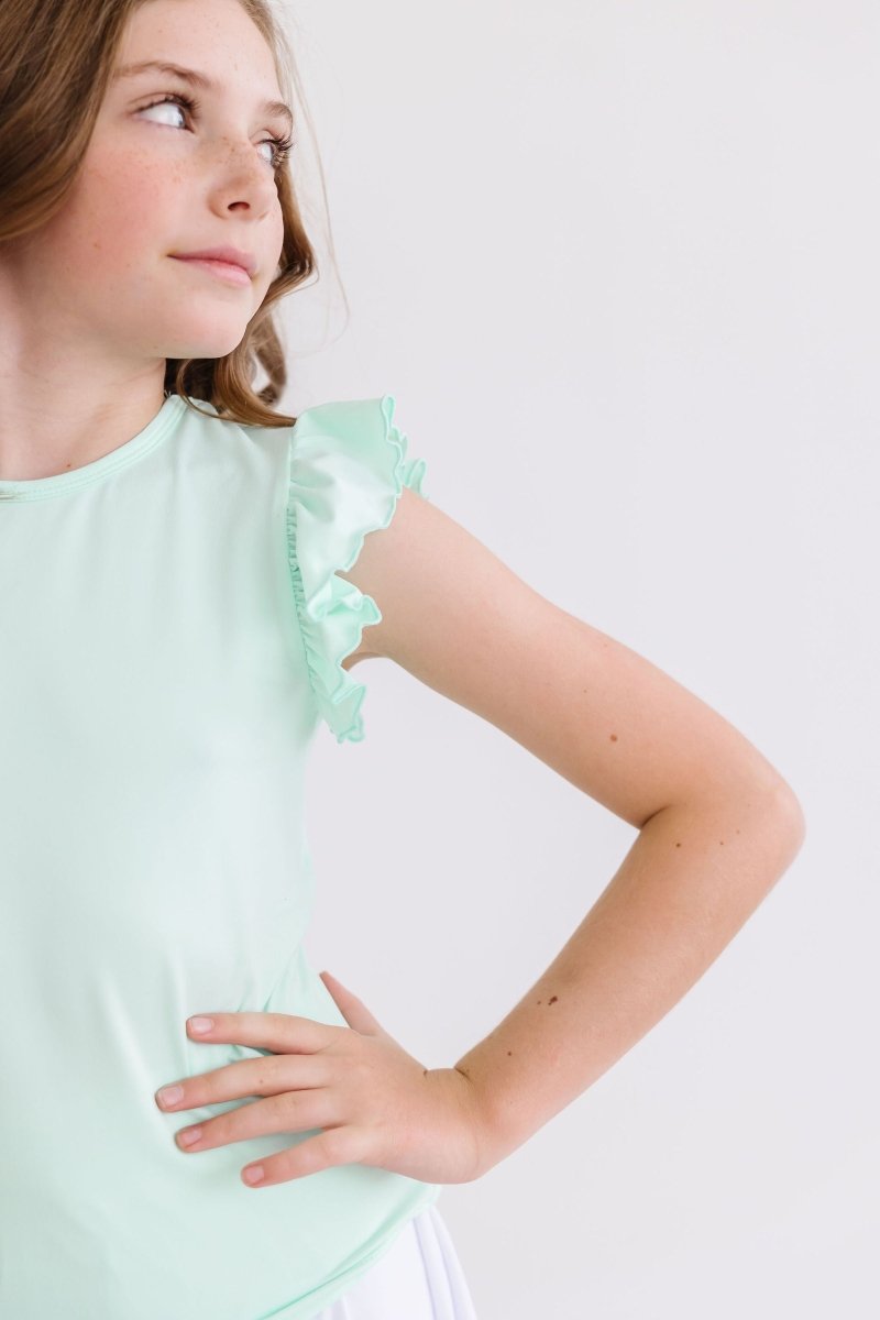 Mila & Rose ® Pastel Green Short Sleeve Ruffle Tee For Girls Everyday - Everetts Place Boutique - 