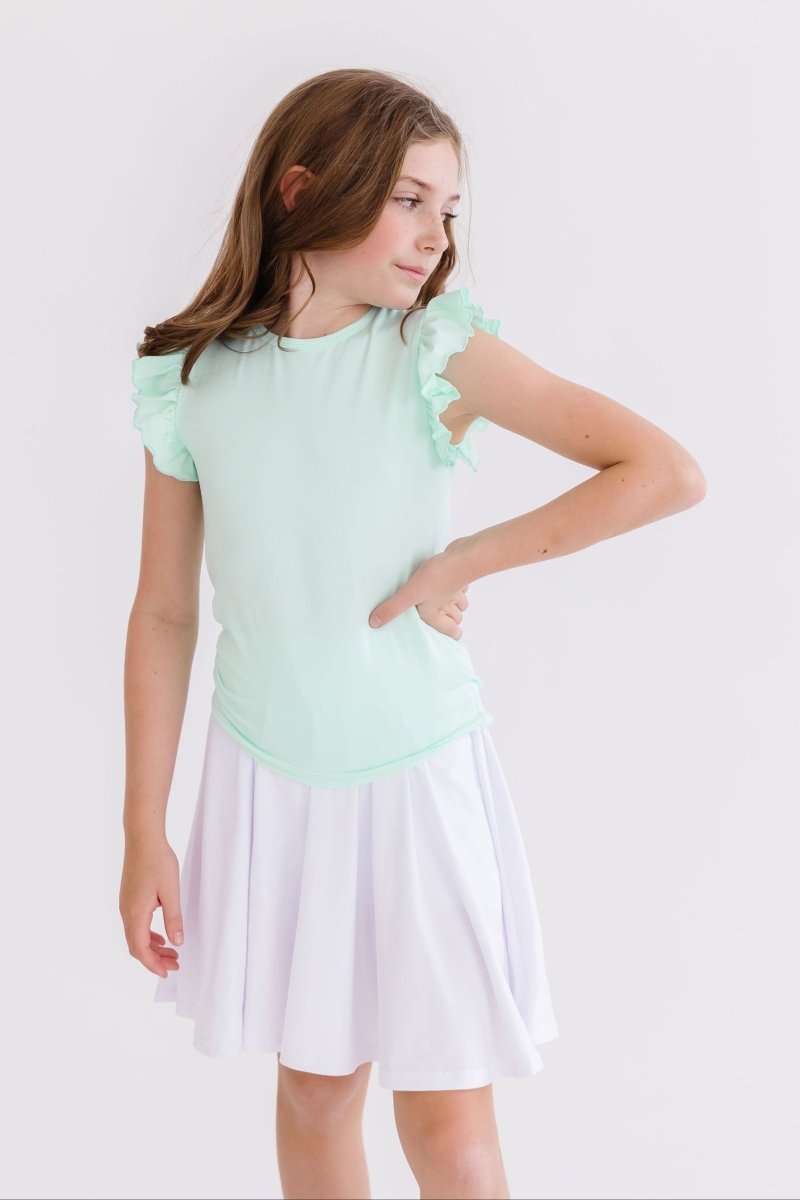 Mila & Rose ® Pastel Green Short Sleeve Ruffle Tee For Girls Everyday - Everetts Place Boutique - 
