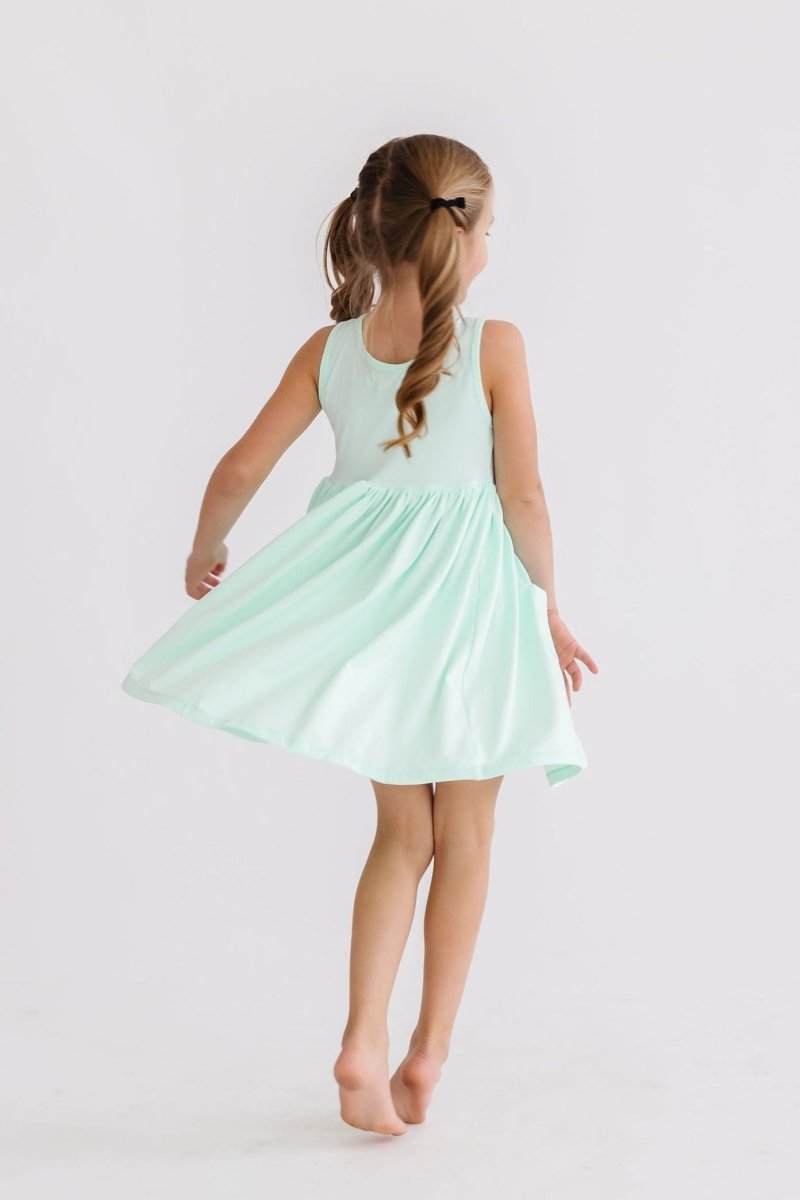 Mila & Rose ® Pastel Green Tank Pocket Twirl Dress For Girls Everyday - Everetts Place Boutique - 