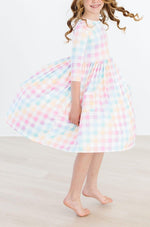 Mila & Rose ® Pastel Plaid Twirl Dress With 3/4 Sleeves And Pocket - Everetts Place Boutique - 