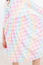 Mila & Rose ® Pastel Plaid Twirl Dress With 3/4 Sleeves And Pocket - Everetts Place Boutique - 