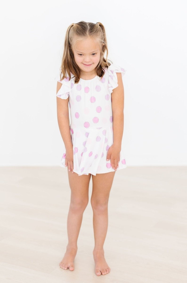 Mila & Rose ® Pastel Polka Dot Short Sleeve Twirl Leotard For Girls - Everetts Place Boutique - 