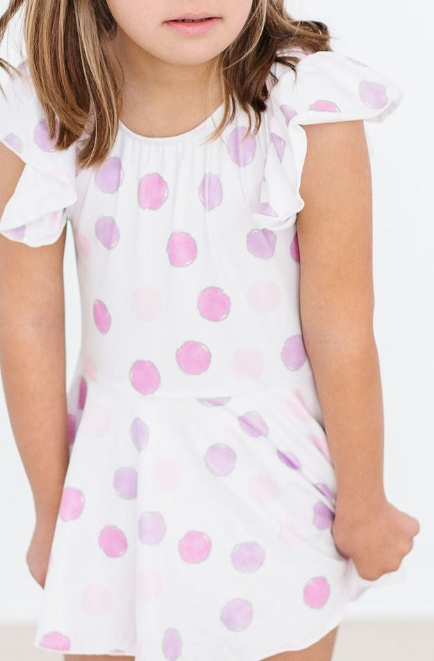 Pastel Polka Dot Short Sleeve Twirl Leotard For Girls Mila & Rose ® Everetts Place: Online Boutique