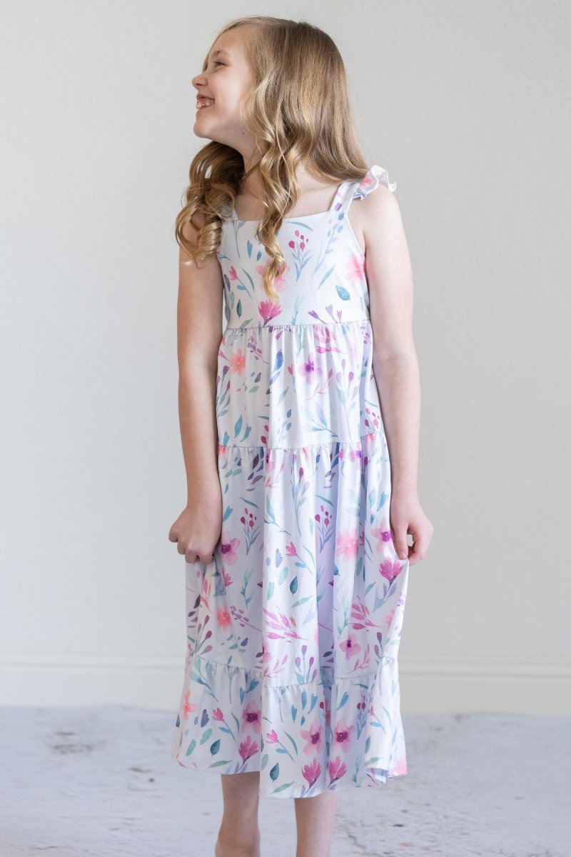 Mila & Rose ® Pastel Wildflowers Ruffle Maxi Dress Summer Floral Print - Everetts Place Boutique - 