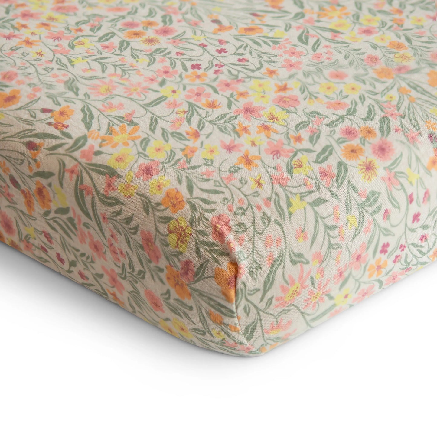 Mini Muslin Crib Sheet 100 Percent Cotton Extra Soft Breathable Fabric Full Elastic Edges Pre-Washed For Softness Mushie