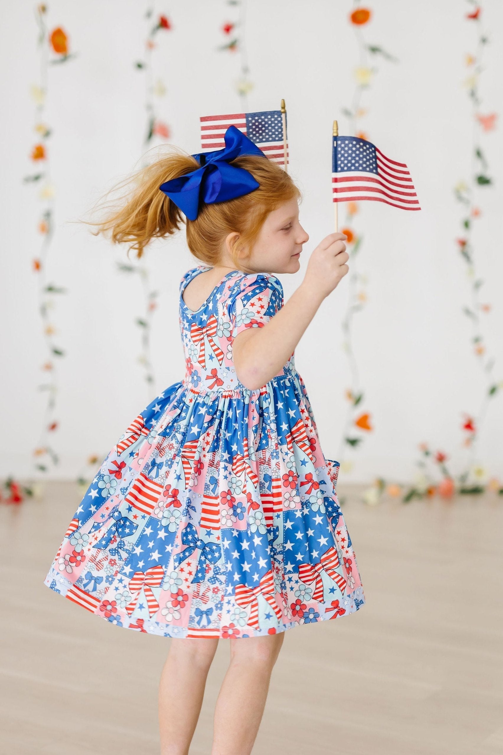 Patriotic Patchwork Short Sleeve Pocket Twirl Dress Mila & Rose ® Everetts Place: Online Boutique