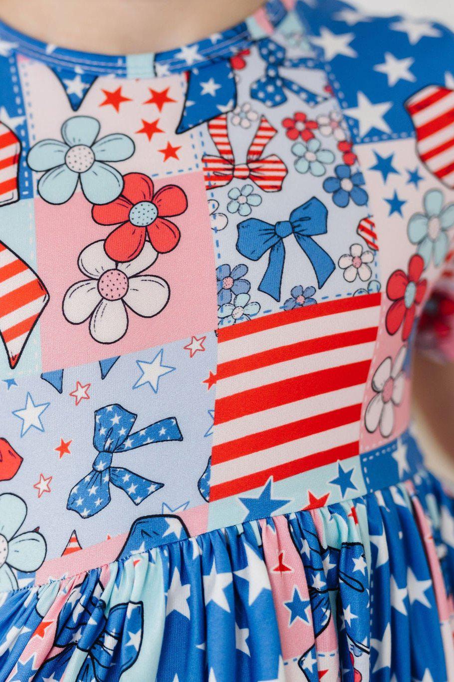 Patriotic Patchwork Short Sleeve Pocket Twirl Dress Mila & Rose ® Everetts Place: Online Boutique