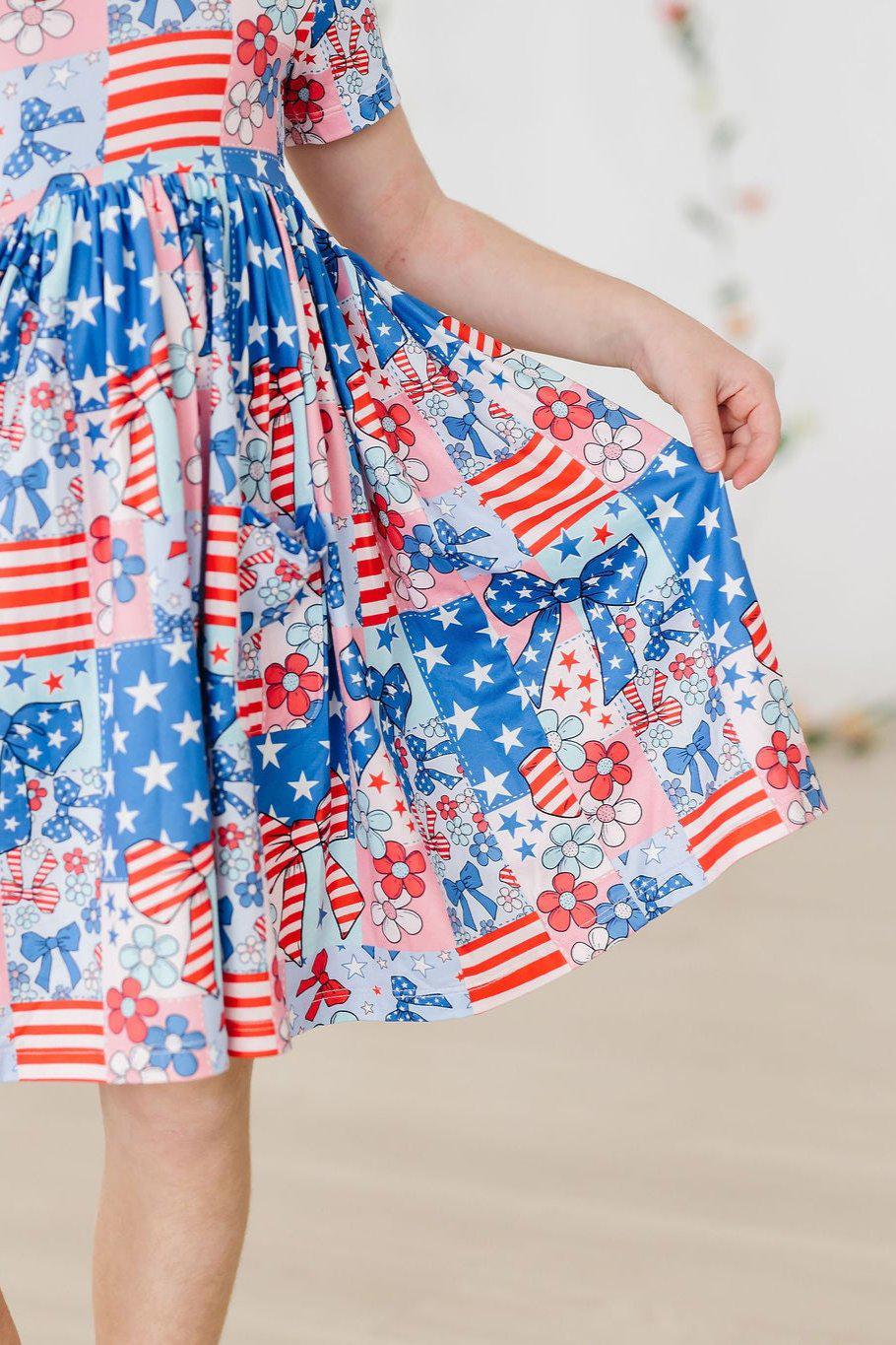 Patriotic Patchwork Short Sleeve Pocket Twirl Dress Mila & Rose ® Everetts Place: Online Boutique
