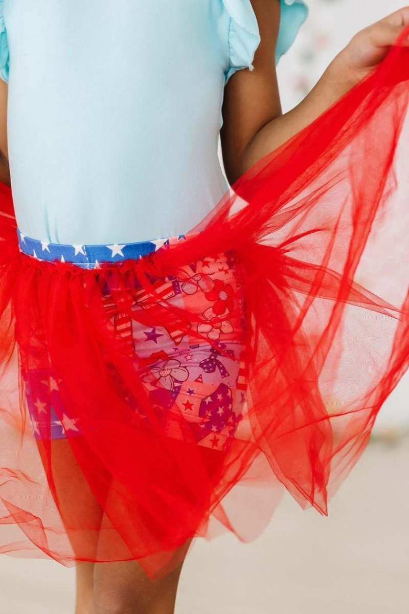 Mila & Rose ® Patriotic Patchwork Tutu Shorts For Girls Playwear Everyday - Everetts Place Boutique - 