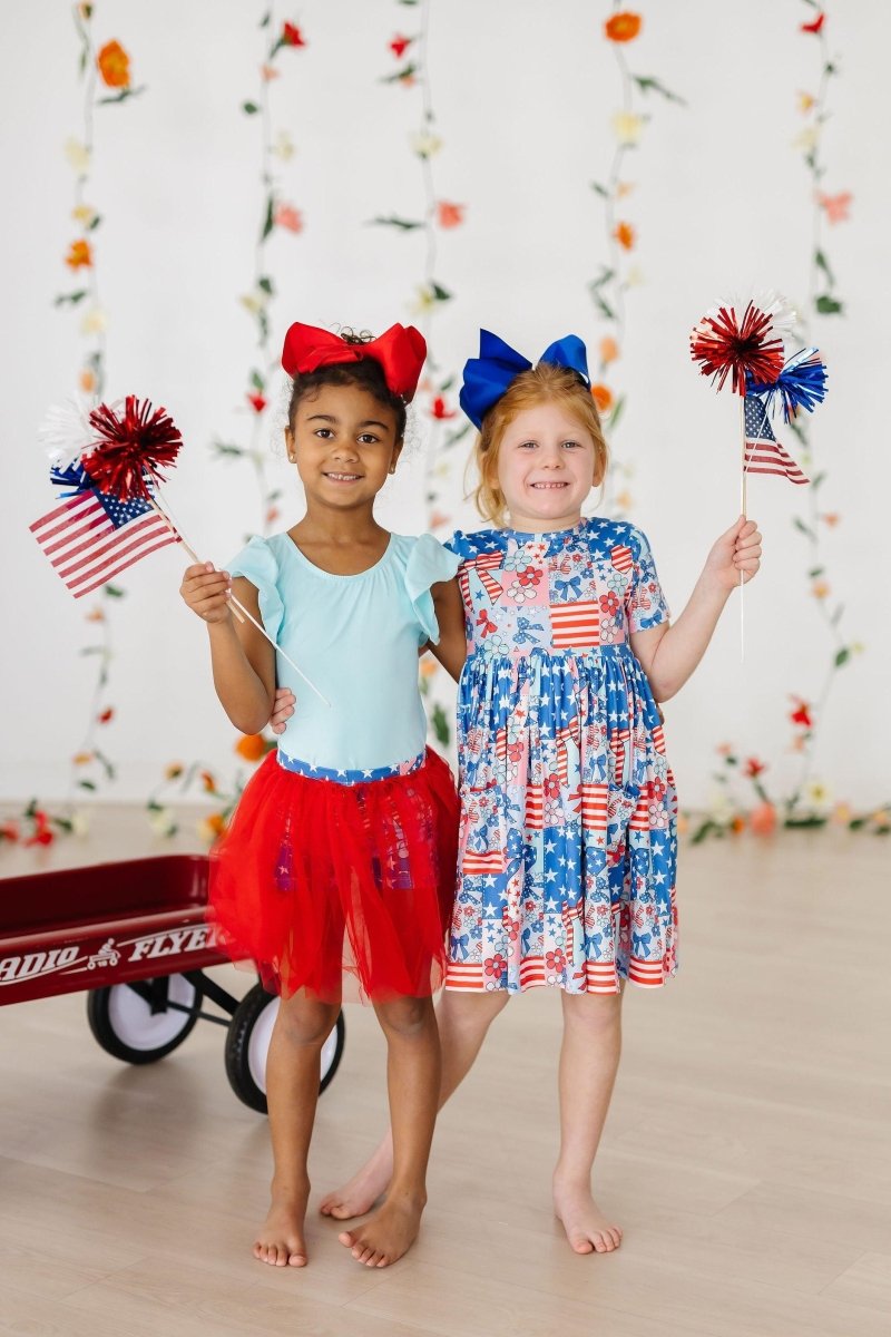 Mila & Rose ® Patriotic Patchwork Tutu Shorts For Girls Playwear Everyday - Everetts Place Boutique - 