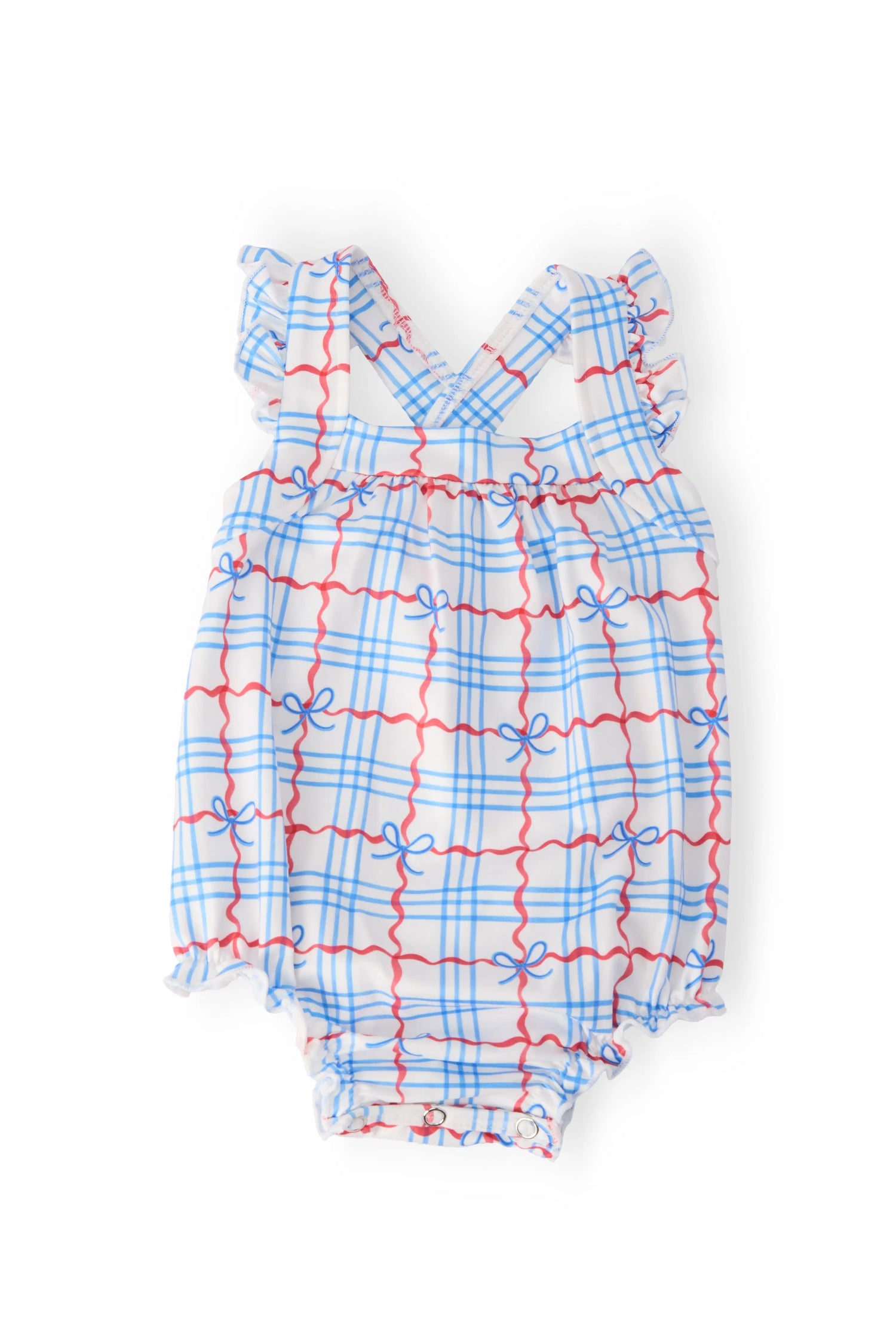 Patriotic Picnic Ruffle Cross Back Romper With Snaps For Easy Changes Mila & Rose ® 