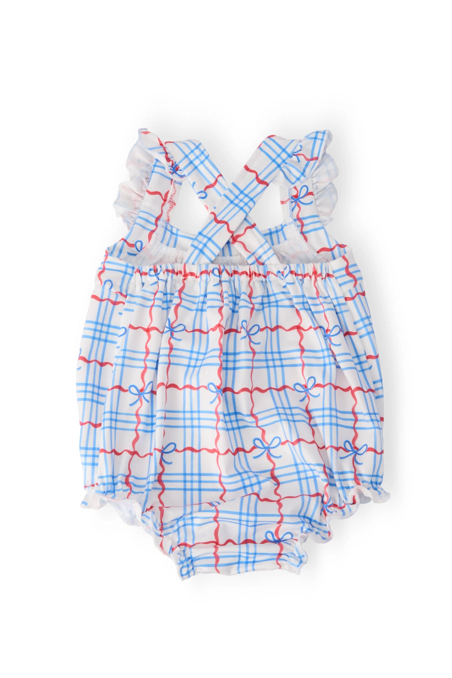 Patriotic Picnic Ruffle Cross Back Romper With Snaps For Easy Changes Mila & Rose ® 