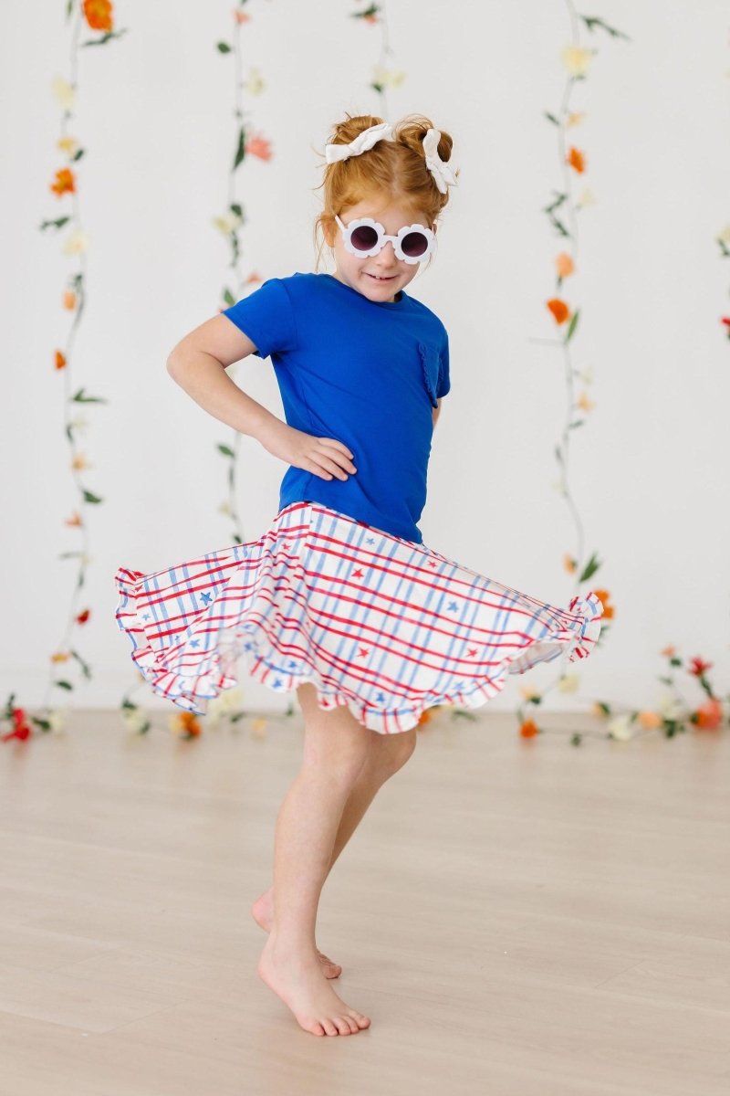 Mila & Rose ® Patriotic Plaid Ruffle Twirl Skort With Attached Shorts - Everetts Place Boutique - 
