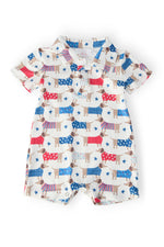 Mila & Rose Patriotic Pups baby polo shorty one-piece.