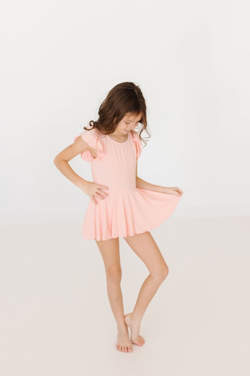 Mila & Rose ® Peach Leotard - Short Sleeve Twirl Leotard For Toddlers Dancewear - Everetts Place Boutique - 