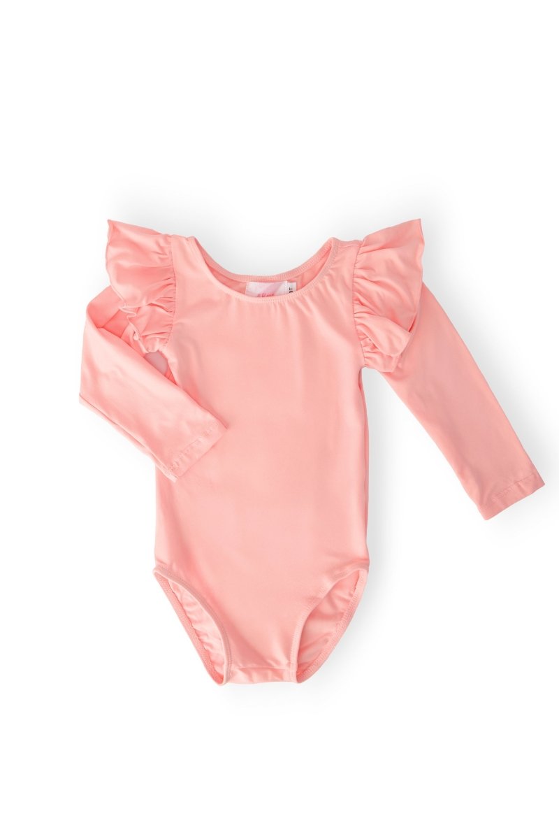 Mila & Rose ® Peach Long Sleeve Flutter Sleeve Leotard For Young Dancers - Everetts Place Boutique - 